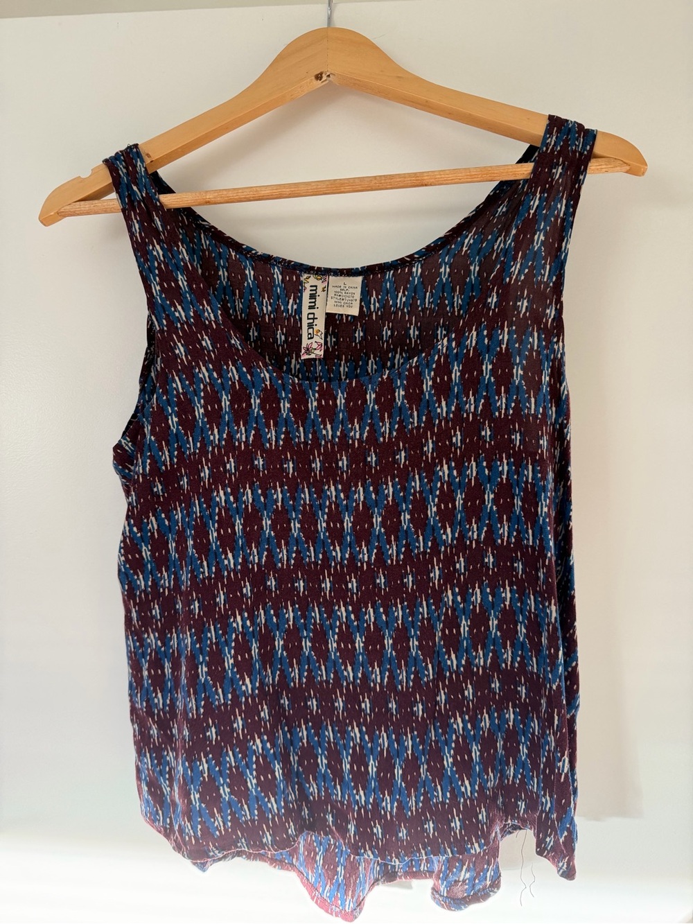 Mimi Chica Burgundy & Blue Geometric Tank Top
